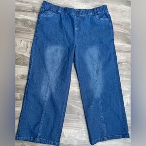 Wide Leg Cropped Pull-On Jeans Pockets Elastic Waist Stretch Size 16 18 XL XXL